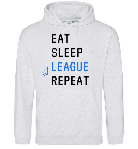 Жіноча толстовка (худі) eat sleep league repeat Сірий меланж фото