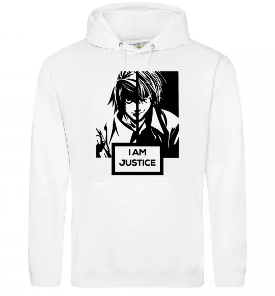 Мужская толстовка (худи) death note L i am justice Белый фото