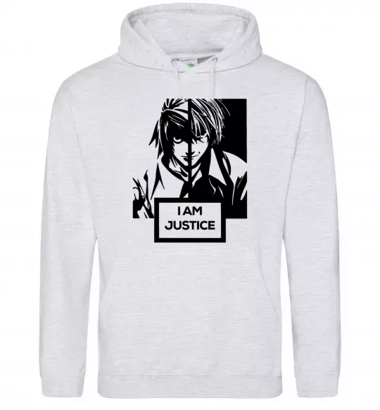 Мужская толстовка (худи) death note L i am justice Серый меланж фото