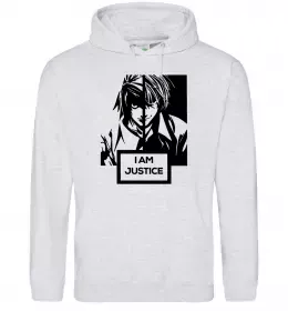 Мужская толстовка (худи) death note L i am justice Серый меланж фото