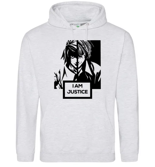 Женская толстовка (худи) death note L i am justice Серый меланж фото