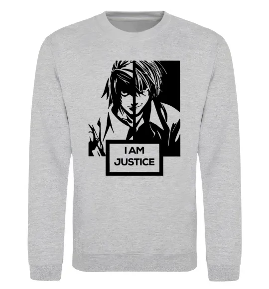 Світшот death note L i am justice Сірий меланж фото