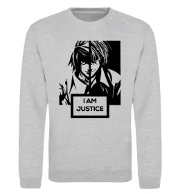 Світшот death note L i am justice Сірий меланж фото