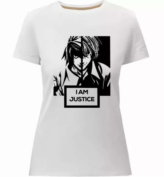 Женская премиум футболка death note L i am justice Белый фото