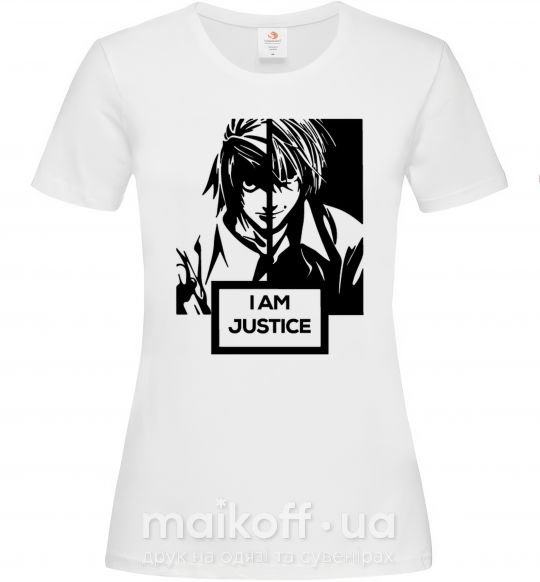 Женская футболка death note L i am justice Белый фото