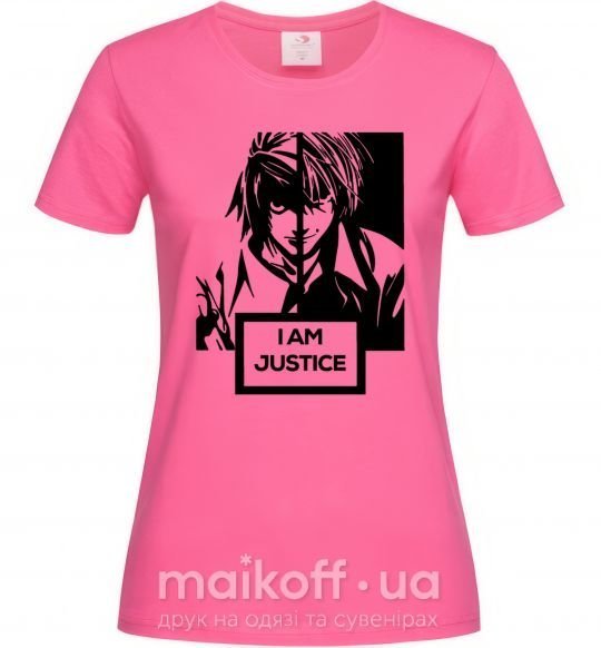 Жіноча футболка death note L i am justice Яскраво-рожевий фото