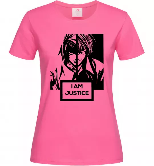 Женская футболка death note L i am justice Ярко-розовый фото