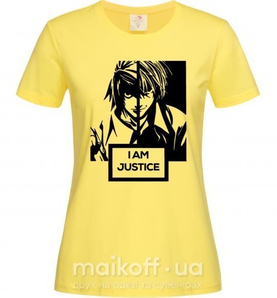 Женская футболка death note L i am justice Лимонный фото