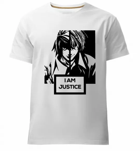 Мужская премиум футболка death note L i am justice Белый фото
