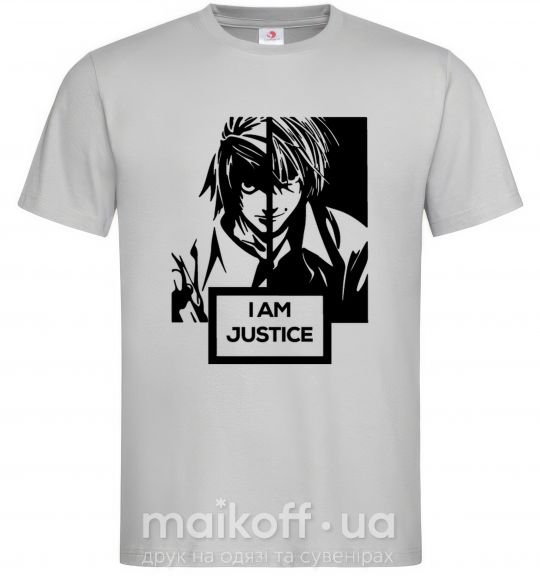 Чоловіча футболка death note L i am justice Сірий фото