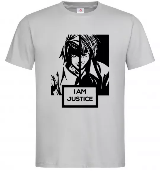Мужская футболка death note L i am justice Серый фото