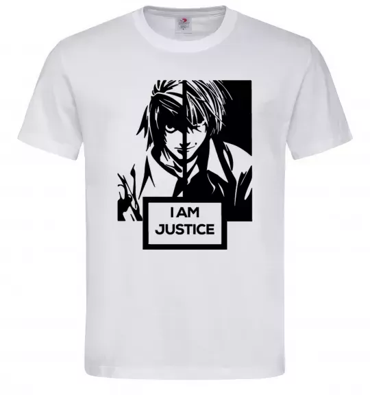 Мужская футболка death note L i am justice Белый фото