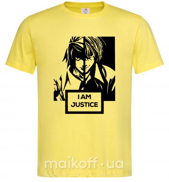 Чоловіча футболка death note L i am justice Лимонний фото