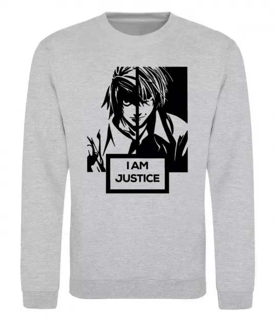 Свитшот death note L i am justice Серый меланж фото