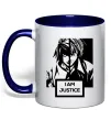 Чашка с цветной ручкой death note L i am justice Глубокий темно-синий фото