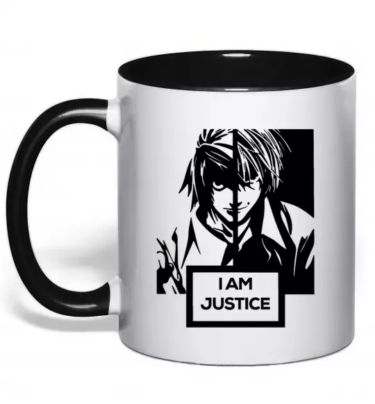 Чашка с цветной ручкой death note L i am justice Черный фото