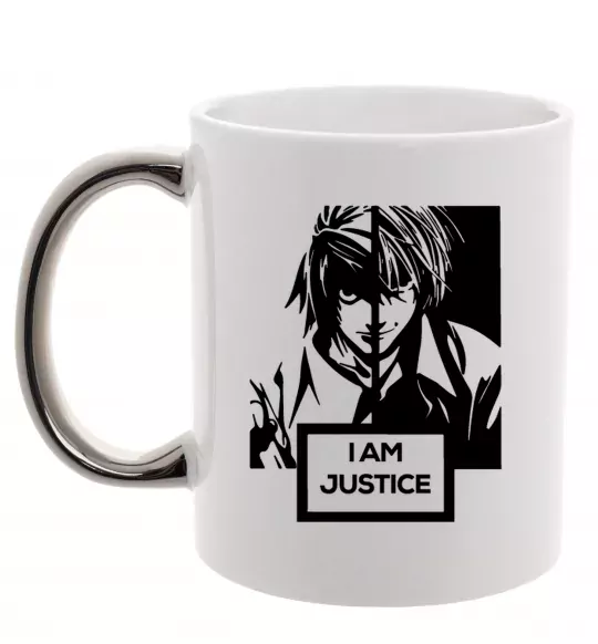 Чашка с цветной ручкой death note L i am justice Серебро фото