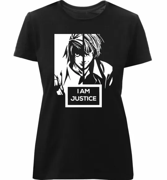 Женская премиум футболка death note L i am justice Черный фото