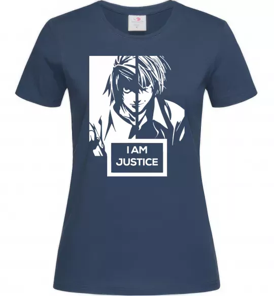Женская футболка death note L i am justice Темно-синий фото
