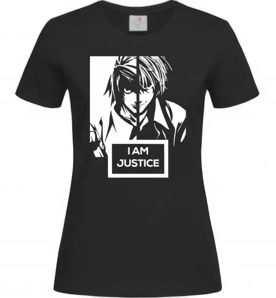 Женская футболка death note L i am justice Черный фото