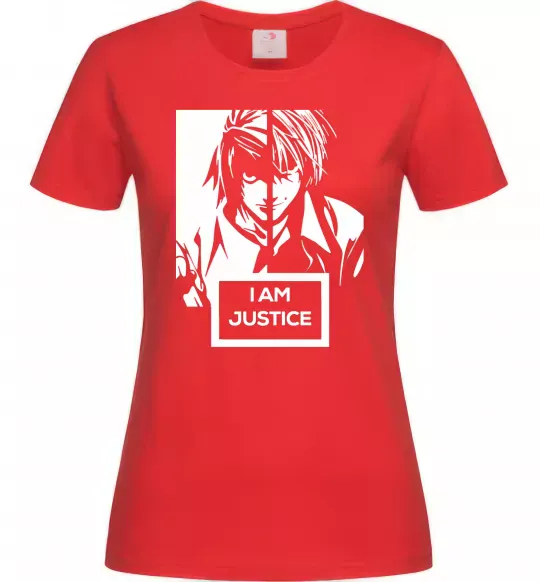 Женская футболка death note L i am justice Красный фото