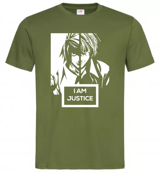 Мужская футболка death note L i am justice Оливковый фото