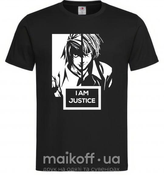 Чоловіча футболка death note L i am justice Чорний фото