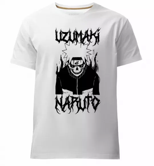 Мужская премиум футболка Naruto череп чб Белый фото