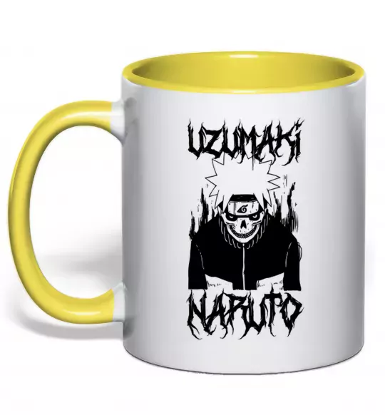 Чашка з кольоровою ручкою Naruto череп чб Сонячно жовтий фото
