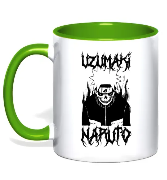 Чашка з кольоровою ручкою Naruto череп чб Лаймовий фото