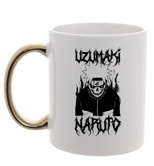 Чашка з кольоровою ручкою Naruto череп чб Золото фото