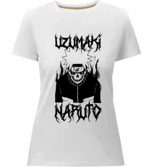 Жіноча преміум футболка Naruto череп чб Білий фото