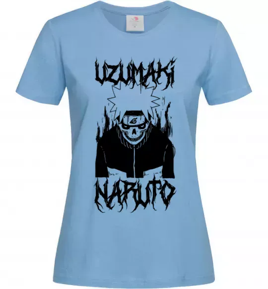 Женская футболка Naruto череп чб Голубой фото