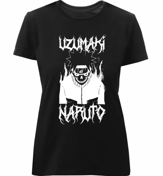 Жіноча преміум футболка Naruto череп чб Чорний фото