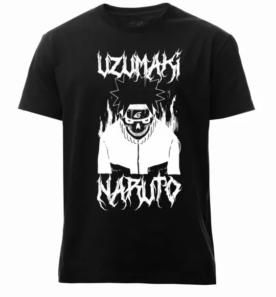 Мужская премиум футболка Naruto череп чб Черный фото