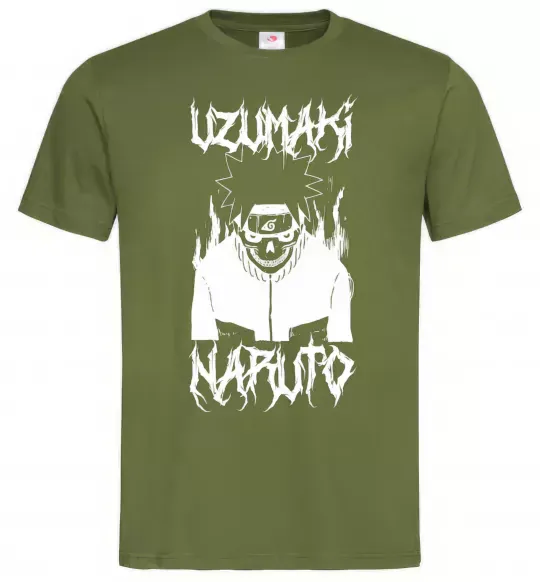Чоловіча футболка Naruto череп чб Оливковий фото