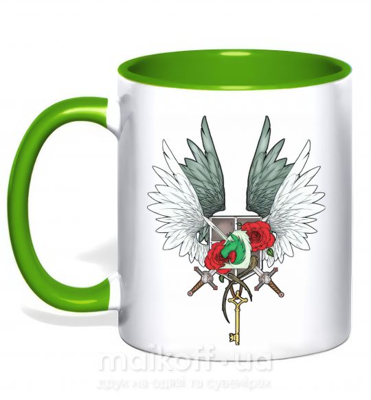 Чашка с цветной ручкой Атака титанов гербы Зеленый фото