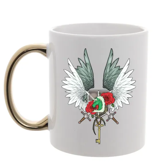 Чашка з кольоровою ручкою Атака титанів герби Золото фото