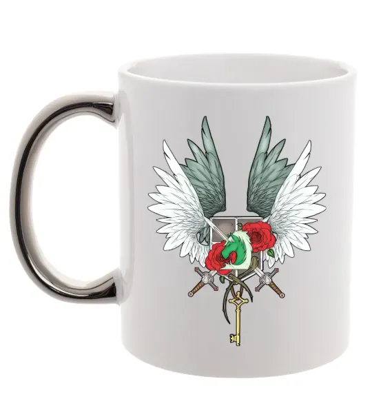 Чашка з кольоровою ручкою Атака титанів герби Срібло фото