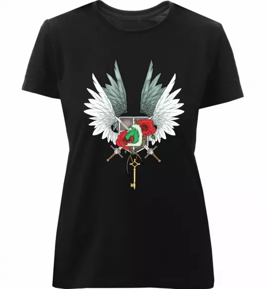 Жіноча преміум футболка Атака титанів герби Чорний фото