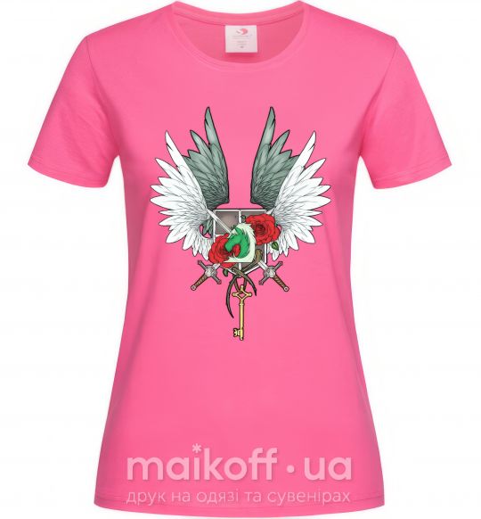 Жіноча футболка Атака титанов гербы Яскраво-рожевий фото