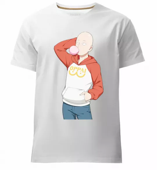Мужская премиум футболка One Puch man oppai Белый фото