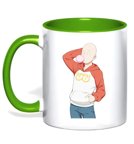 Чашка с цветной ручкой One Puch man oppai Лаймовый фото