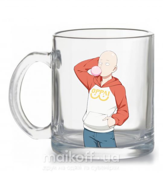 Чашка скляна One Puch man oppai Прозорий фото