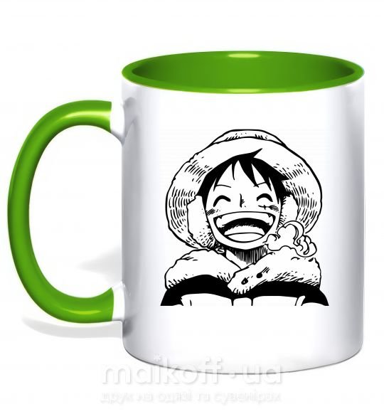 Чашка з кольоровою ручкою One Piece чб Зелений фото