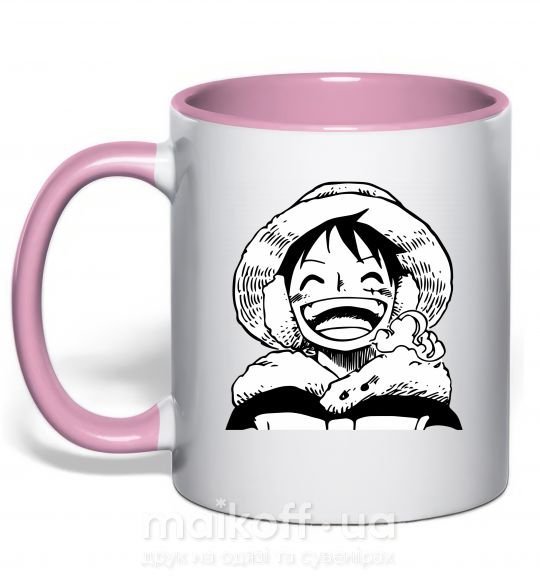 Чашка с цветной ручкой One Piece чб Нежно розовый фото