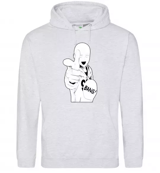 Мужская толстовка (худи) One puch man bang Серый меланж фото