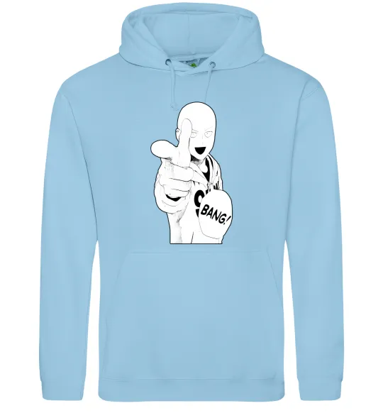 Мужская толстовка (худи) One puch man bang Голубой фото