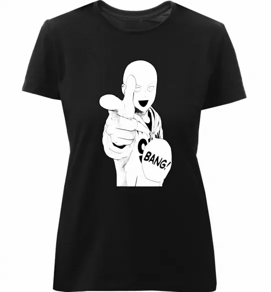 Жіноча преміум футболка One puch man bang Чорний фото