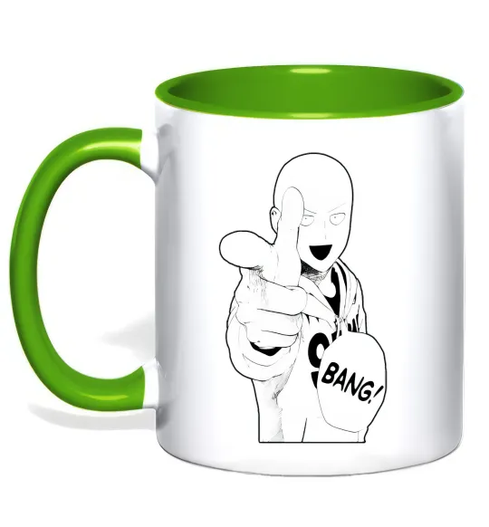 Чашка с цветной ручкой One puch man bang Лаймовый фото